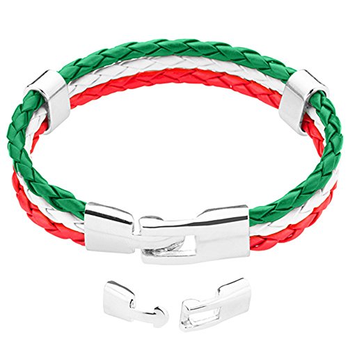 Taffstyle® Stylisches Armband PU Lederarmband Kordelarmband Fanartikel Fussball Weltmeisterschaft WM & EM Europameisterschaft 2016 Länder Flagge Style geflochten – Mexiko – 21cm