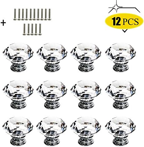 Door Knobs - 12 PCS Drawer Knobs Crystal Acrylic Glass Diamond Cut Door Knobs Kitchen Cabinet Drawer Knobs with Screw for Home Decorating 30mm