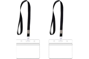 JEDEBARTEY 2Pcs Plastic Horizontal Name Clear Tag Badge, Waterproof ID Card Holders with Lanyard