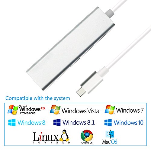 USB 2.0 Hub 3 Port Ethernet Adapter USB Netzwerkadapter IMISON USB Typ-C Hub Unibody für Ultrabooks, Laptops und Tablet PC (Silber) - 6