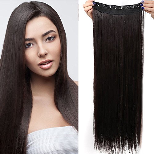 S-noilite - Clip de extensiones de pelo, cabello moreno, 66 cm, color marrón oscuro