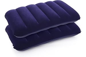 Idocolors 2X Almohadas de Camping Hinchables Flocada Almohada de Viaje Cojín de Aire para Playa, Senderismo, Avión, Azul 43x26 cm
