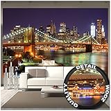 GREAT ART - Papier Peint - New York - Décoration murale - Pont de Brooklyn de nuit - Gratte-ciel rougeoyant - Skyline Wall Street - Décoration murale - Déco (336 x 238 cm)