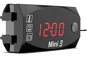 Gcroet 1Pc Professional 12V Motorcycle Digital Clock Voltmeter Thermometer 3 In 1 Electronic Meter For Motorcycle (Red)