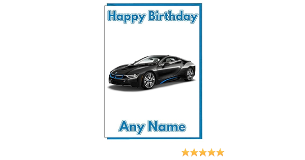 Sports Bmw Auto Carte D Anniversaire Personnalise N Importe Quel Nom Et Age Imprime Sur Le Devant Amazon Fr Fournitures De Bureau