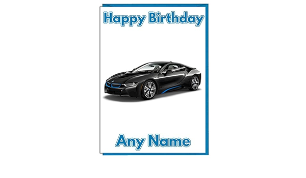 Sports Bmw Auto Carte D Anniversaire Personnalise N Importe Quel Nom Et Age Imprime Sur Le Devant Amazon Fr Fournitures De Bureau