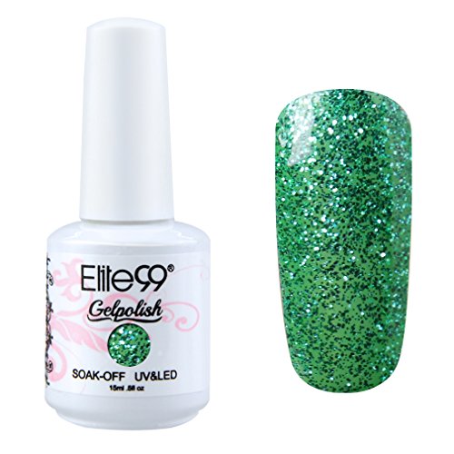 Elite99 Gelpolish Soak Off UV LED Gel Nail Polish Lacquer 15ml Glitter Green (1551)