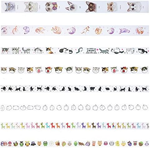 Zhi Jin 5Rolls Super Cute Cat Washi Tape Paper Set Animal DIY Adhesive Masking Tapes Scrapbooking Planner Journal Collection Travel Gift