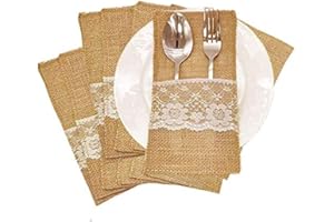 Amajoy (11 x 21 cm, 50 unidades, porta cubiertos, bolsitas, cráneos para cuchillo, tenedor, con encaje, decoración de mesa para boda, vintage, fiesta, boda, cumpleaños
