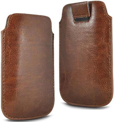 TWIN VALUE PACK - 2 x BROWN SUPERIOR PU SOFT LEATHER PULL FLIP TAB CASE COVER POUCH FOR BLACKBERRY PORSCHE P9981 BY N4U ACCESSORIES