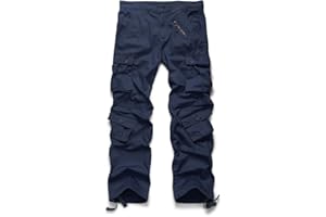 Aeslech Men's Cargo Work Combat Trousers Cotton Casual Military Camo Trousers with 8 Pockets