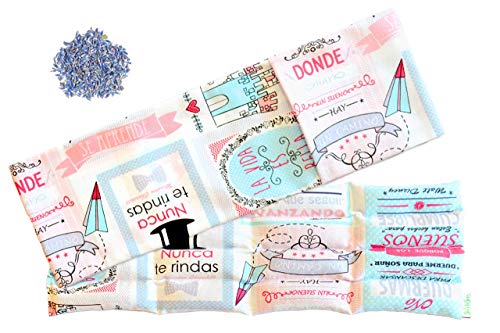 Saco térmico de semillas de trigo Sacatusaco con funda, modelo plegable para calor y frío. Aroma a lavanda 100% natural, con tamaño 50x20cm. Colección Super Happy
