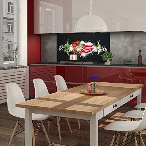 Eurographics DGS-UWE1187 Cucina Italiana Pomodori E Peperoncini 5 ESG-Küchenspritzschutz, Glas, Mehrfarbig, 90,00 x 50,00 x 0,50 cm - 2