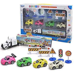 EDTara Kids Cartoon Shape Pull Back Alloy Cars Toys Set Cartoon Alloy car [Scene Set] A