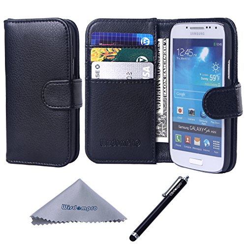 wisdompro Galaxy S4 Mini Case, Premium PU Leather 2-in-1 Protective Folio Flip Wallet Case with Credit Card Holder/Slots for Samsung Galaxy S4 Mini(NOT S4 FIT) -Black w/o lanyard