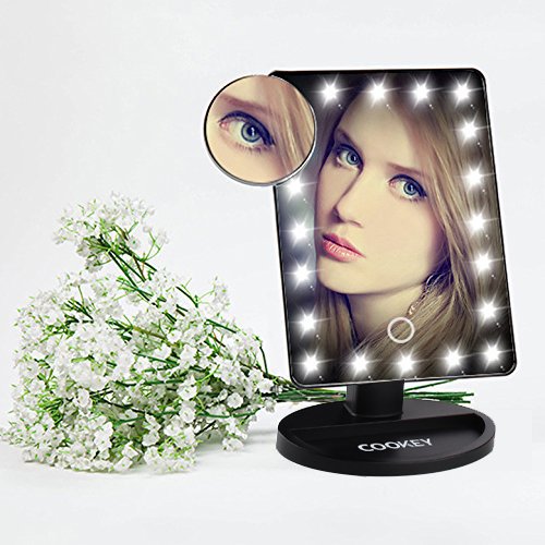 Cookey Beleuchtete Make up Spiegel Beleuchtete Eitelkeit Kosmetikspiegel mit Beweglichen 10x Vergrößerung 22 LED Ideal für Schlafzimmer Tischplatte Badezimmer Dressing Rasieren Reisen (Schwarz) - 2