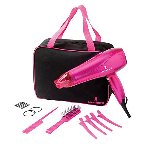 Lee Stafford Blow Dry And Go Hair Kit - Professional Style on the Go - High Performance 2200W Hair Dryer with 3 Heat Settings and Keratin Infused Grille - Free Travel Bag