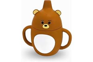 BabyGT Vaso Aprendizaje Bebe Silicona/Vaso bebe con Tapa antiderrame para beber. Vaso de entrenamiento con dos asas para bebes y niños pequeños 200ml (Oso)