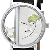 JOBO Damenarmbanduhr, Quarz Analog, Edelstahl mattiert, Ginkoblätter 925/- Sterlingsilber, Lederband