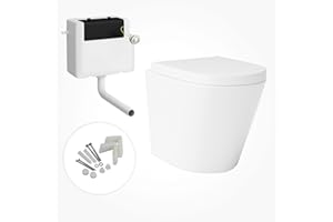 ROYAL BATHROOMS Back to Wall Rimless Toilet Pan with Concealed Cistern Gloss White Ceramic Round Shape with Soft Close Seat – Modern Bathroom Finish (Cesar)