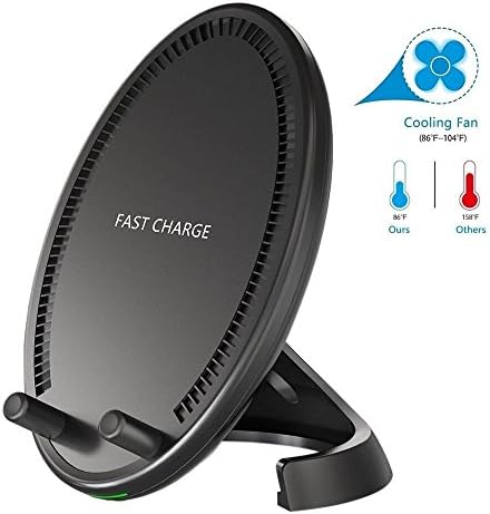 Fast Wireless Charger, Qi-Certified Wireless Charging Stand [2 Coils],Wireless Charging Pad with Cooling Fan,Fast Charging Mode for Samsung Galaxy S8/S8 Plus/S7/S7 Edge/S6 Edge Plus/Note 8/Note 5, Standard Charging Mode for iPhone 8/8 Plus/iPhone X, All QI-Enabled Devices - Black