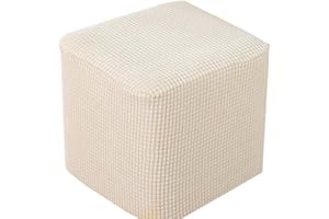 AQIGR Ottomane Schonbezug Hockerbezug, Hocker Hussen für Quadratische Fußhocker, Stretch Bezug Ottomane Abdeckung Überzug Hocker Protector Waschbar Hockerabdeckung (Color : Beige, Size : 50x50x50cm)