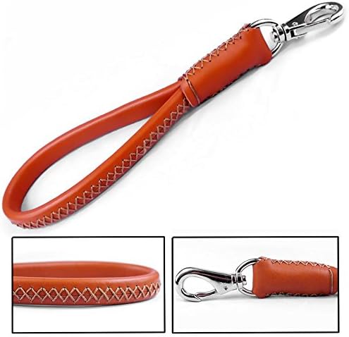 Large Dog Leashes Pet 12" Genuine Leather Dog Short Leash Lead Heavy Duty for Large Dog leash Fashion Quick Release Style Genuine Leather Dog Short Leash Rope(Brown)