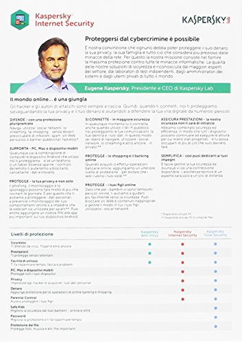 Kaspersky Lab Internet Security 2018 1usuario s 1a o s Full license Italiano - Seguridad y antivirus 1 1 a o s Full license Kaspersky Lab Internet Security 2018 1usuario s 1a o s Full license Italiano - Seguridad y antivirus 1 1 a o s Full license
