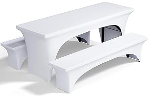 Pacok Biertischhussen Elastisch Set 3tlg,Tischhussen für Bierzeltgarnitur Bierbank Hussen Stretch Weiß Bierzelt Hussen für 50cm Tischbreite(220x50x80cm)