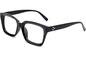 Amorays Occhiali da Lettura Oversize Square Frame Vintage con Anti Luce Blu Lenti Occhiali Presbiopia Lettori per Donna Uomo 6561（Nero,+0.00）