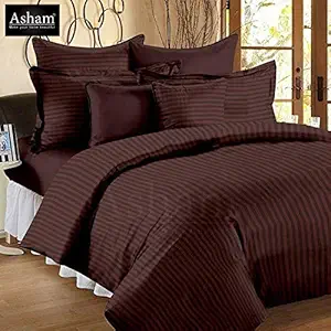 Asham Microfiber Striped Pattern Queen Bed Sheet with Luxury Fabric Feel in Elegant Colours (90 x 100 inches, Pillow Covers : 18 x 28, Brown)