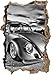 Produktbild Monocrome, getunter Oldtimer Citroën 2CV Wanddurchbruch im 3D-Look, Wand- oder Türaufkleber Format: 92x62cm, Wandsticker, Wandtattoo, Wanddekoration