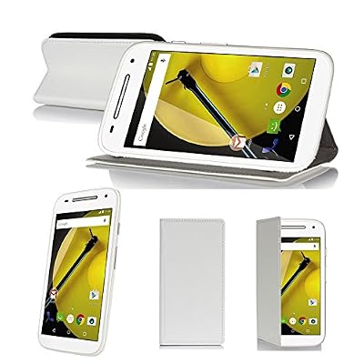 XEPTIO Etui luxe Motorola Moto E 4G 2ème Génération blanc Ultra Slim Cuir Style avec stand - Housse coque de protection Motorola Moto E 2nd gen Wifi/3G/4G/LTE (nouveau smartphone 2015) 8/16/32/64 blanche - Prix découverte accessoires pochette XEPTIO :…