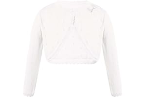 JanJean Mädchen Strickjacke Basic Bolero mit Langen Ärmeln und einem Knopfverschluss Festlich Hochzeit Kommunion Taufe Jacke Gr.80-158