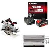 Einhell TE-CS 18/190 Li BL - Solo, K&ouml;m&uuml;rs&uuml;z Ak&uuml;l&uuml; Daire Testere + 18V 4,0 Ah PXC Starter Kit, Ak&uuml; ve Şarj Cihazı + Al&uuml;minyum 