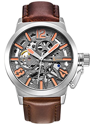 Alienwork mechanische Automatik Armbanduhr Skelett Automatikuhr Uhr grau braun Leder K003S-04 Alienwork mechanische Automatik Armbanduhr Skelett Automatikuhr Uhr grau braun Leder K003S-04