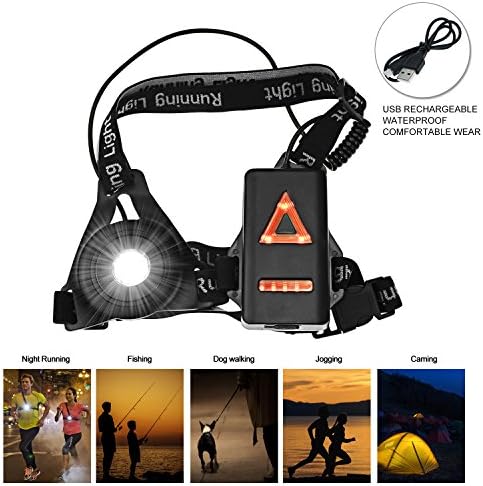 Running Light,LED Chest Torch 3 Modes USB Rechargeable Safety Taillight Waterproof With Warning Triangle For Night Runners, Joggers, Camping, Fishing, Climbing, Dog Walking