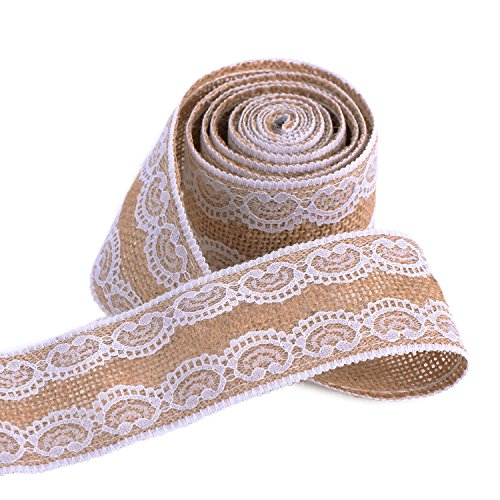 eBoot 3 Stück Natürlich Leinen Band mit Weiß Spitze für DIY Handgemacht Hochzeit Handwerk Spitze Leinen, 78,7 Zoll pro Stück - 4