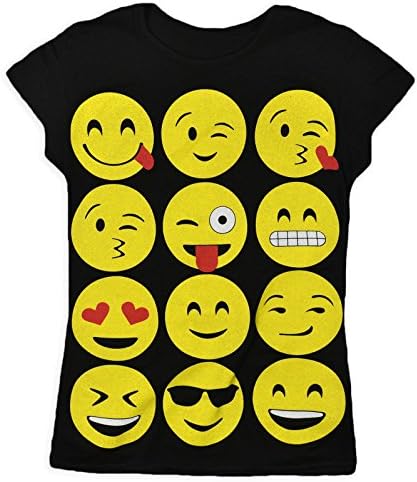 Girls Fashion Emoji Emoticons Various Smley Faces Tops Leggings In White Black Colours Ages 7/8yrs 9/10yrs 11/12yrs 13yrs (13years, Top Black)