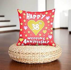 DreamVio Happy 38th Anniversary Pillow,Cushion for Gifting on Birthday's & Wedding to Couple,Husband, Wife, Friends Color : Orange (12 x 12 inch)