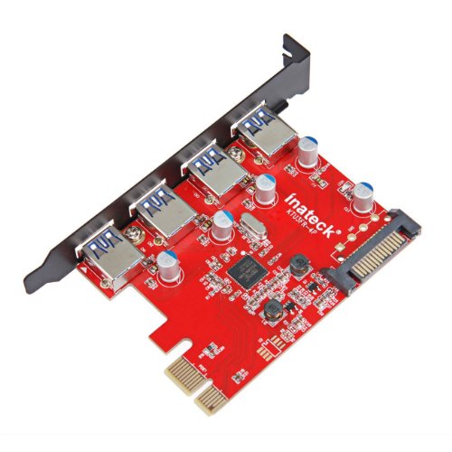 Inateck KTU3FR-4P - Tarjeta de 4 puertos USB  PCI Express  para PC de escritorio  15 conectores PIN de alimentaci  n SATA  con cable de 4 pines para 2x15pin   Y-cable de 15 a 15 pines