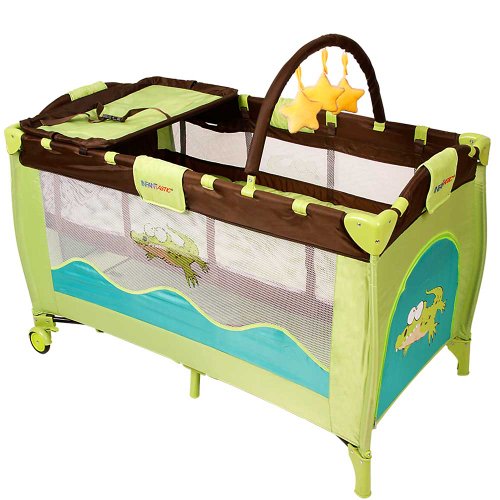 Baby Bed Travel Cot (Green/Turquoise) Portable Child Furniture with Toys 0-36 months