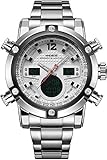 WEIDE Herren Sport Military Analog Digital Quarz Edelstahl Armbanduhr mit Dual Time Auto Datum (weiß)