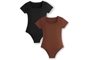 EXARUS Confezione da 2 magliette casual a maniche corte con scollo rotondo per ragazze, body per bambini, tinta unita, 8-14 anni