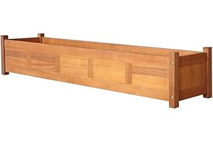 Tidyard Rectangula Jardinera Madera de Jardín,Maceta para Plantar Verduras y Flores,Decoración para Jardín Balcón Patio,Parte Inferior es de Listones y Está Forrada,Madera de Acacia 150x30x25cm