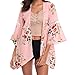 Produktbild MRULIC Damen Florale Kimono Cardigan Boho Chiffon Sommerkleid Beach Cover up Leicht Tuch für die Sommermonate am Strand Oder See (M, X-Rosa)