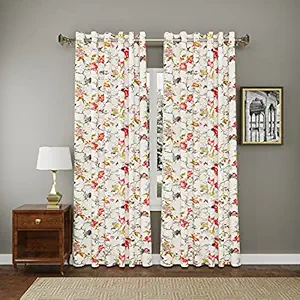 Amigos 100% Cotton Curtains for Door Bedroom, Living Room and Kids Room, Home D?cor Fashion Printed Set of 2 Curtains with Stainless Steel Rings (Red Flower-2, Door -7 feet x 5 Feet)