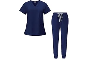 Meichoon Médico Mono Conjunto Cuello en V Top de manga corta con 3 bolsillos Slim Pantalones de secado rápido Varios colores y tamaños Unisex DK05
