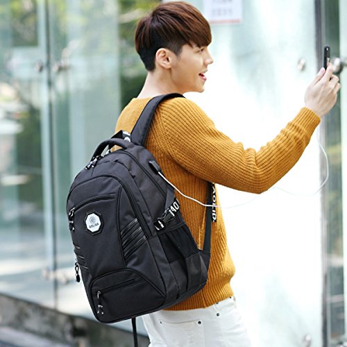 Business Water Resistant Polyester Laptop Rucksack  College Computer Rucks  cke  Casual Wandern Reisen Daypack mit USB-Lade-Port passt unter 15 6 Zoll