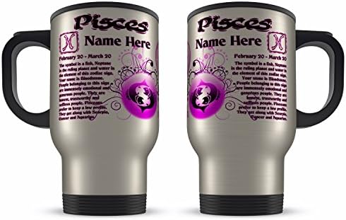 Personalised 14oz Any Name Pisces Zodiac Astrology Horoscope Star Sign Novelty Gift Aluminium Travel Mug - Pink